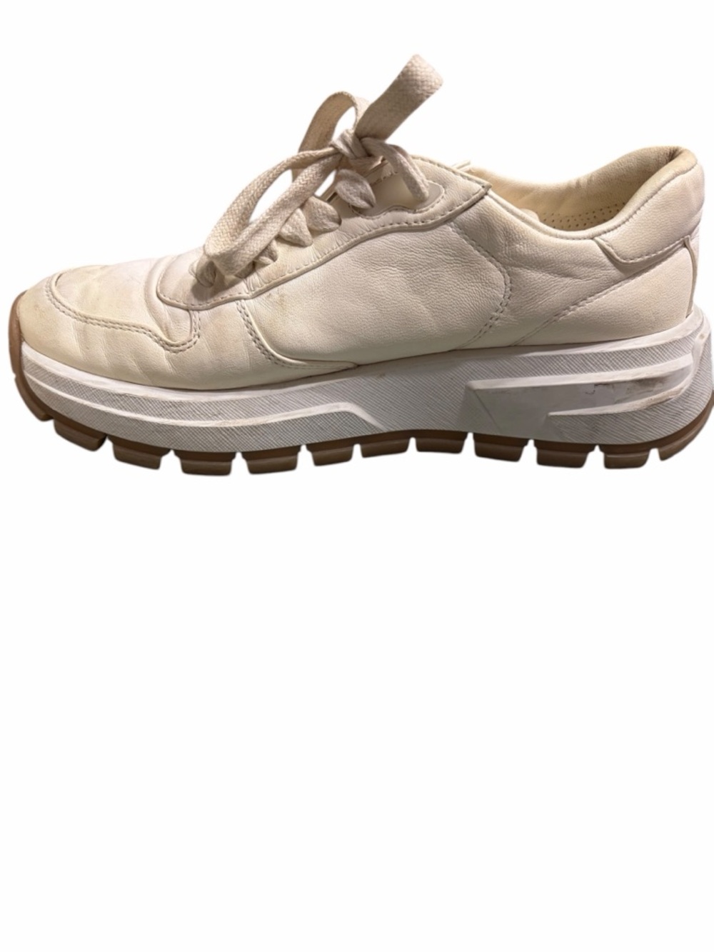 Prada Women’s Cream and Gold Leather Platform Sneakers - Picture 4 of 13
